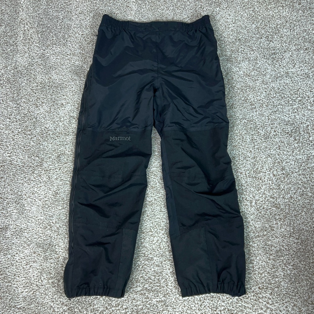 Marmot Pants Mens XL Black Rain Full Side Zip Nylon Hiking Outdoor Gorp Lined
